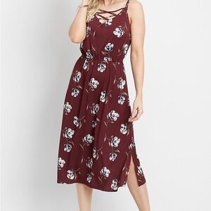 Maurices Burgundy Floral Midi Dress
